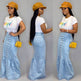 Women's Slim-fit Peplum Patchwork Long Denim Skirt fish tail style Jeans Skirt - EX-STOCK Canada