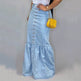 Women's Slim-fit Peplum Patchwork Long Denim Skirt fish tail style Jeans Skirt - EX-STOCK Canada