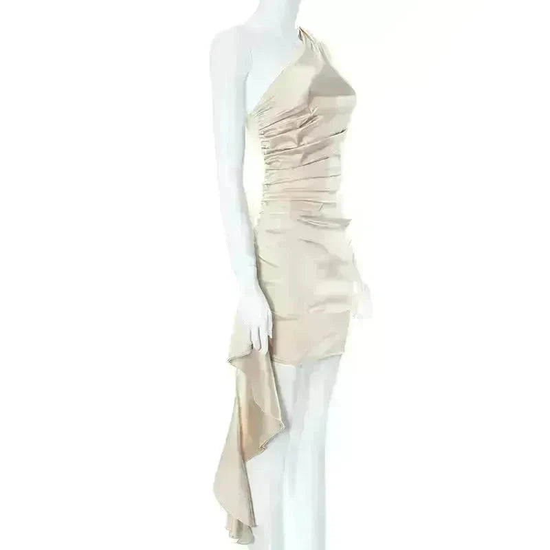 One-shoulder Sleeveless Mini Dress Charming Slim Backless Party Wedding Satin Dresses Womens Clothing - EX-STOCK CANADA