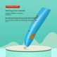 Blue 3D printing pen on a green background with text about children's creativity.