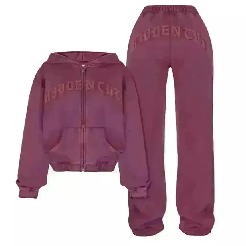 Ins Letter Sports Suit Zip-up Hooded Cropped Sweatshirt  jogging  pant tracksuit Fashion Womens Clothing Two piece joggers - EX-STOCK CANADA