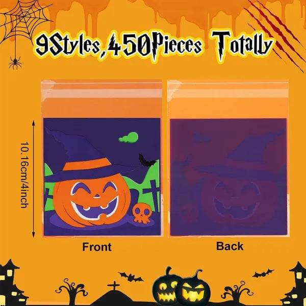 450 Pcs Halloween Cellophane Treat Bags Self-sealing Clear Candy Cookie Bags Pumpkin Ghost Black Cat Skull Trick Or Treat Bags For Halloween Birthday Trick Or Treat Party Favors Supplies - EX-STOCK Canada