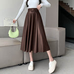 Elegant women High waist Flared Midi PU Leather skirt - EX-STOCK Canada