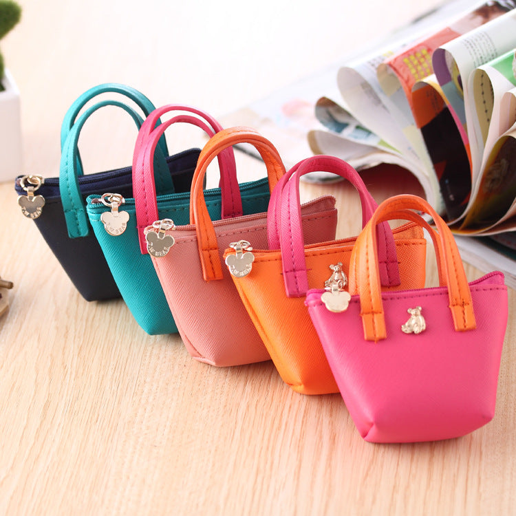 Korean Candy Colour Mini Coin Purse – Cute PU Leather Novelty Tote Bag | Black, Pink, Blue, Orange
