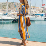 Stripe Shirt Women's Dress Spring Summer Chiffon V-neck Sexy Maxi Dresses Sexy Elegant Casual Girl Lace Women Long Sleeve - EX-STOCK CANADA