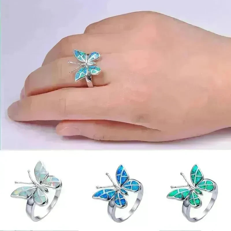Fashion Opal Blue Butterfly Shape Ring Wedding Ring for Women - EX-STOCK CANADA
