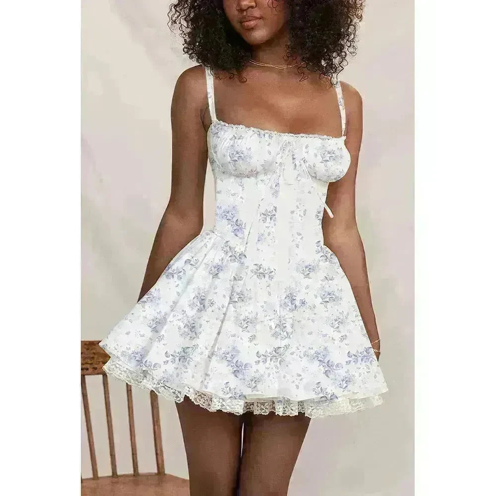 Elegant Chic Women Suspender Mini Skater Dress Summer Fashion Lace-up Slim Waist Pleated Short Dresses For Evening Party Cocktail Occasions - EX-STOCK CANADA