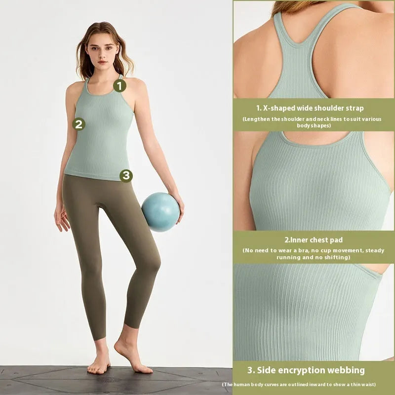 Seamless Sleeveless  Weaving Yoga Clothes Vest With Chest Pad Workout Top - EX-STOCK CANADA