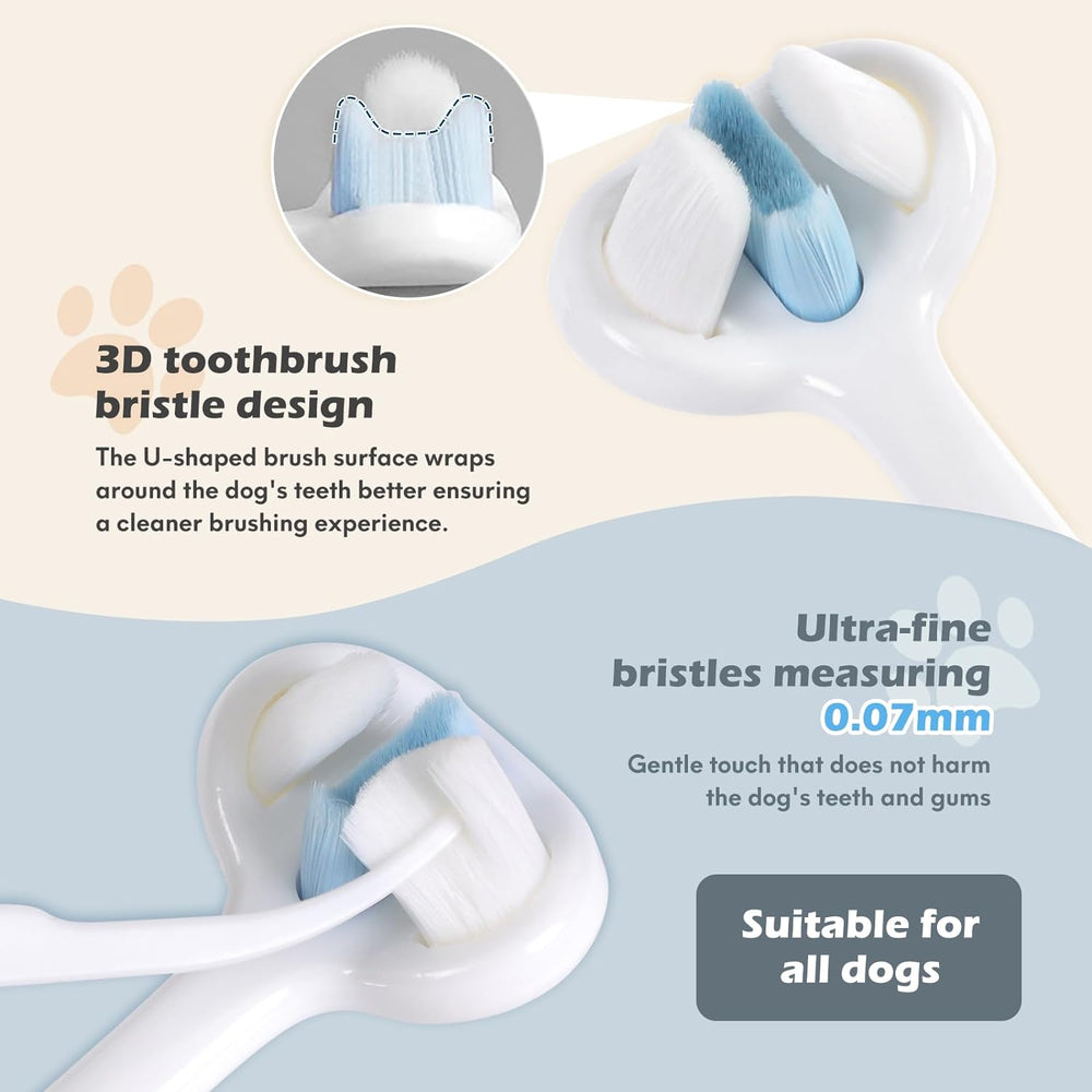 Brosse à dents pour chien à poils nano ultra doux, kit de soin dentaire pour animaux de compagnie, conception à 3 côtés pour un nettoyage facile des dents, adaptée à tous les chiens, pour les dents et les gencives sensibles de votre animal 