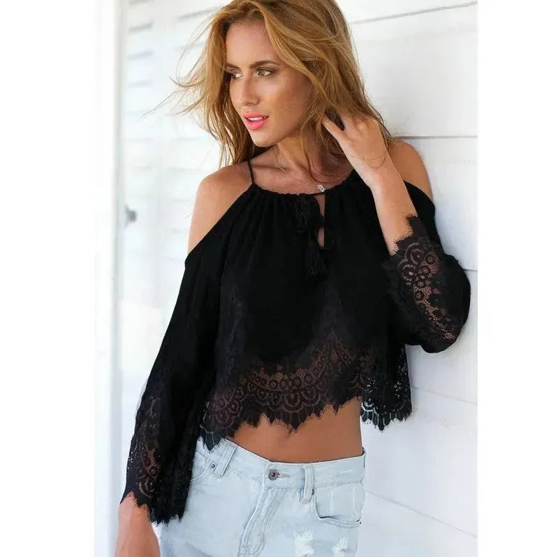 Summer Halter neck crop Lace blouse tank top - EX-STOCK CANADA