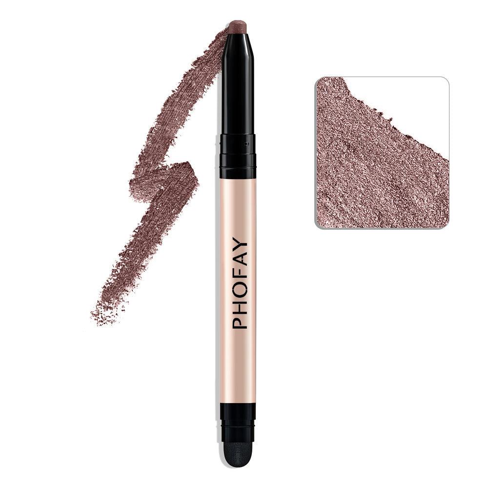 Makeup pencil with pink shimmery color and PHOFAY branding on a white background