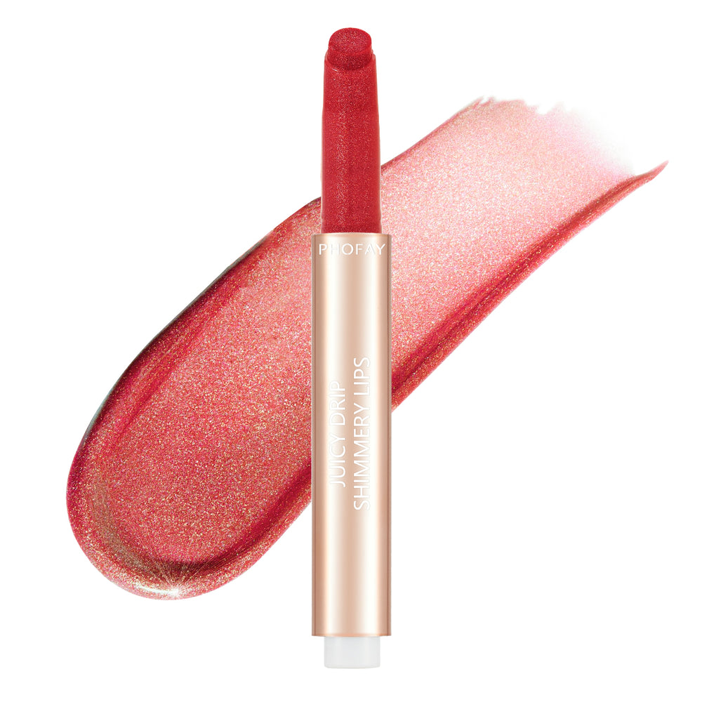 Lipstick with a swatch of red color on a white background