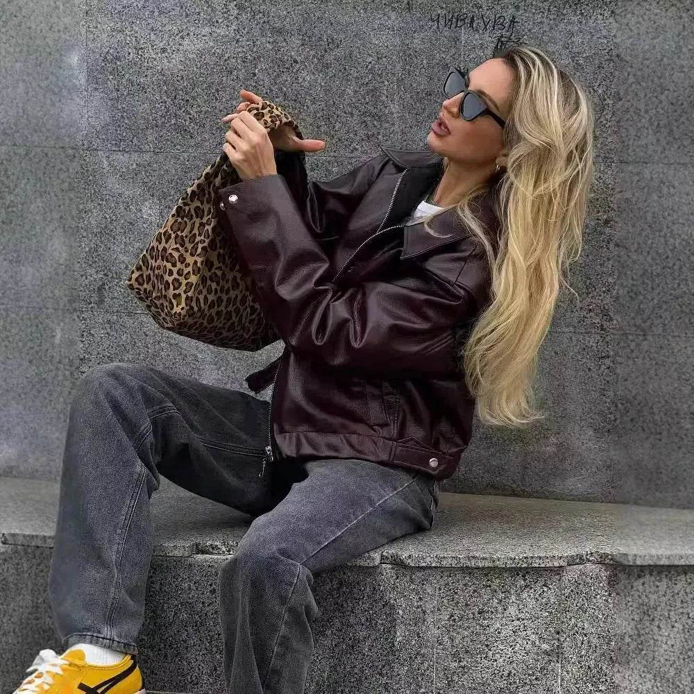 Fashioned Oversized zipper Lapel Leather coat jacket for women - EX-STOCK Canada