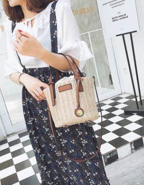 new summer women's bag hand-woven contrast color bucket straw bag cylinder handbag diagonal shoulder beach bag EX-STOCK Canada 