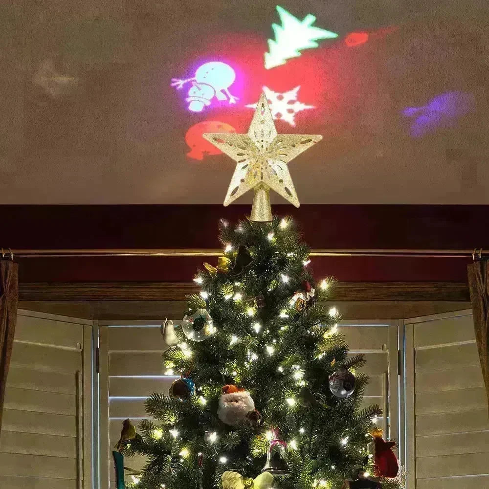 Christmas Tree Top Light Star Snowflake Shape LED Laser Projector Lights Christmas Tree Ornament - EX-STOCK CANADA