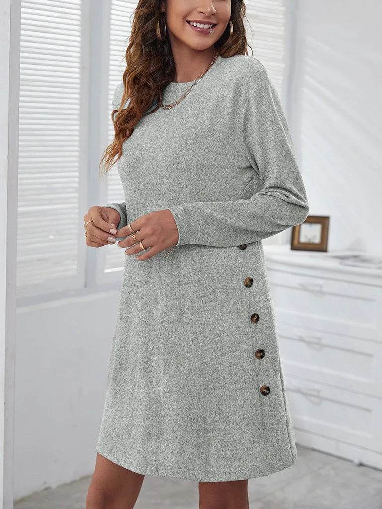 Long-sleeved Round-neck Straight Dress Fashion Casual Loose Solid Color Dress For Women Fall Spring Clothing - EX-STOCK Canada