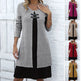 Contrast Color Buckled Round Neck Fashion Winter Sweater Dress - EX-STOCK Canada
