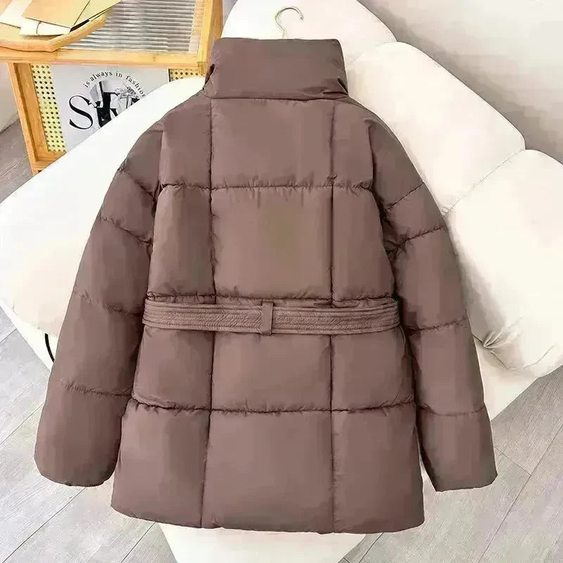 Winter Plaid Sewing Lapel Coat With Lace-up Design Fashion Loose Solid Thick Jacket Outerwear Women's Clothing - EX-STOCK CANADA
