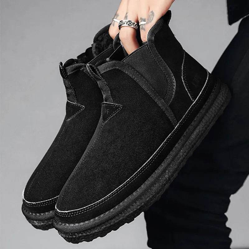 Winter Fleece Snow Boots Round-toed Flat Shoes Casual Warm Sports Shoes Men Ankle Boot - EX-STOCK Canada