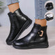 Winter Fleece Boots With Side Zipper Design Fashion Simple Non-slip Ankle Boots For Women Warm Pu Leather Shoes - EX-STOCK Canada