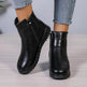 Winter Fleece Boots With Side Zipper Design Fashion Simple Non-slip Ankle Boots For Women Warm Pu Leather Shoes - EX-STOCK Canada