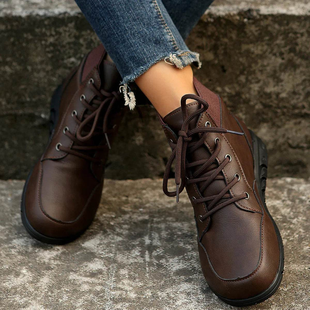 Round Toe Lace-up Ankle Boots Fall Winter Fashion Versatile Non-slip Flat Shoes Retro Western Cowboy Ankle Boot For Women - EX-STOCK Canada