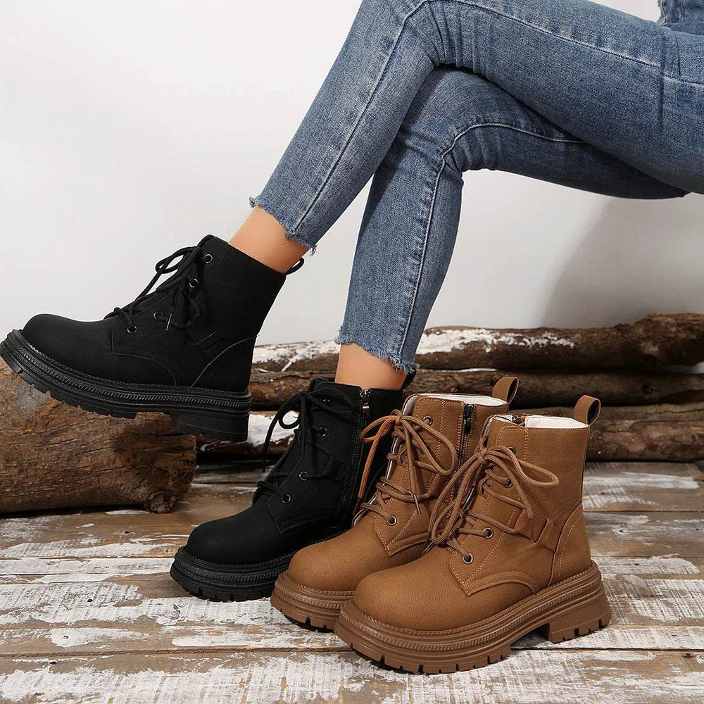 Square-heeled Lace-up Boots For Women Fall Winter All-match Slim Shoes Fashion Ankle Boot - EX-STOCK Canada