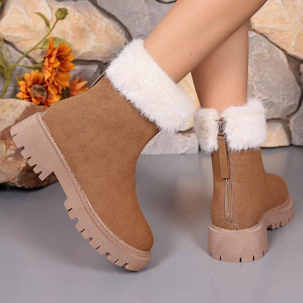 Square-heeled Snow Boots Winter Plus Velvet Platform Plush Shoes Fashion Warm Non-slip Mid-calf Boot For Women - EX-STOCK Canada
