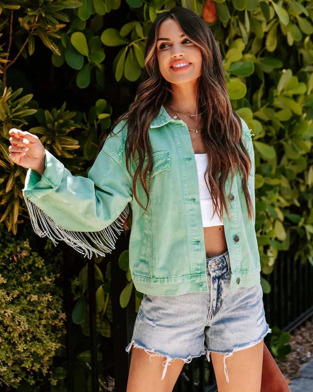 Autumn And Winter Casual Loose-fitting Tassel Chain Denim Jacket For Women - EX-STOCK CANADA