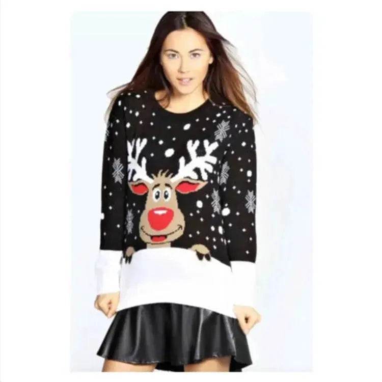 Christmas fawn deer jacquard Cashmere sweater - EX-STOCK Canada