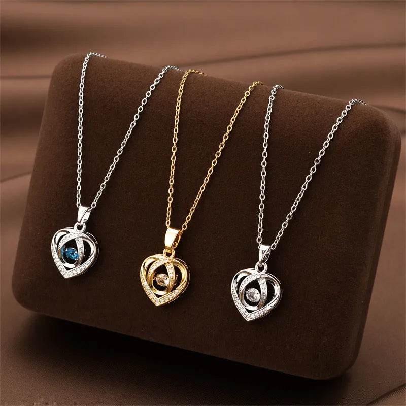 Fashion Dancing Love Necklace With Rhinestones Personality Creative Clavicle Chain Heart-shaped Necklace For Valentine's Day Gift - EX-STOCK Canada