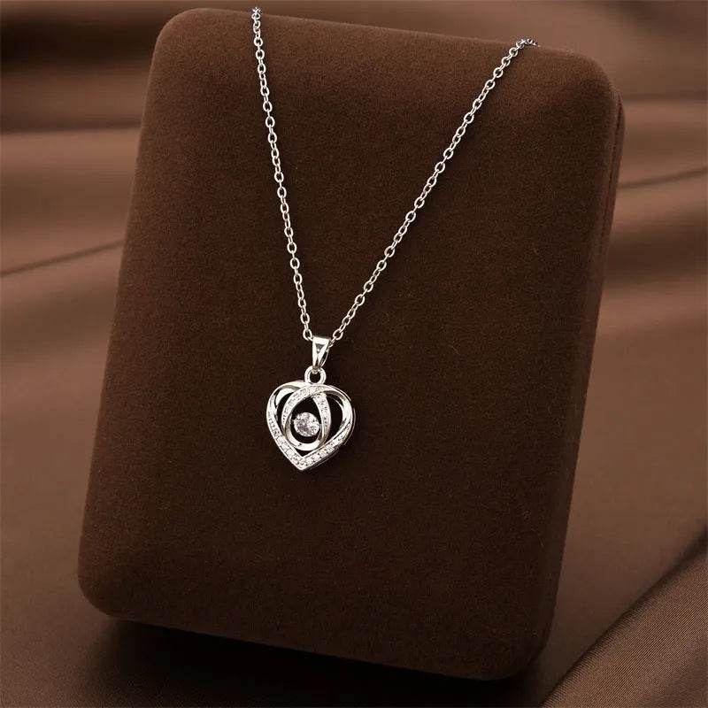Fashion Dancing Love Necklace With Rhinestones Personality Creative Clavicle Chain Heart-shaped Necklace For Valentine's Day Gift - EX-STOCK Canada