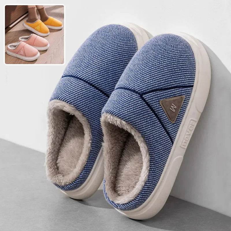 Solid Striped Home Slippers Winter Warm Fleece Shoes Men Indoor Bedroom Floor Plush Slippers For Women Couple - EX-STOCK Canada