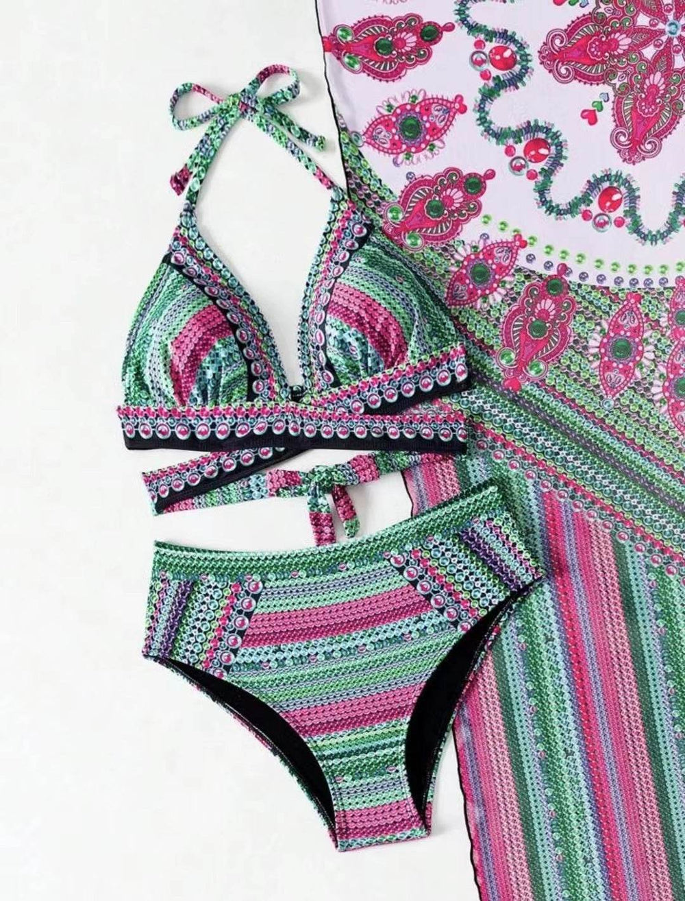 Women's Split Cross Strap Retro Ethnic Style Swimsuit - EX-STOCK Canada