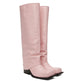 Pair of pink knee-high boots on a white background