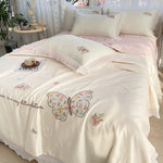 Korean Ice Silk Summer Quilt Four-piece Set Embroidery Lace Air Conditioning Cool Feeling Thin Duvet EX-STOCK Canada 