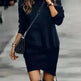 Long Sleeve Dress Solid Color High Neck Cross Short Cashmere Dress for Women - EX-STOCK CANADA