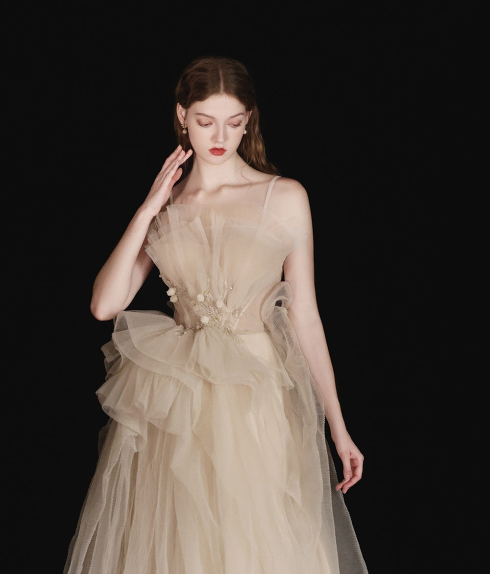 Champagne Annual Meeting Dinner Ladies Belt Long Dress EX-STOCK Canada 