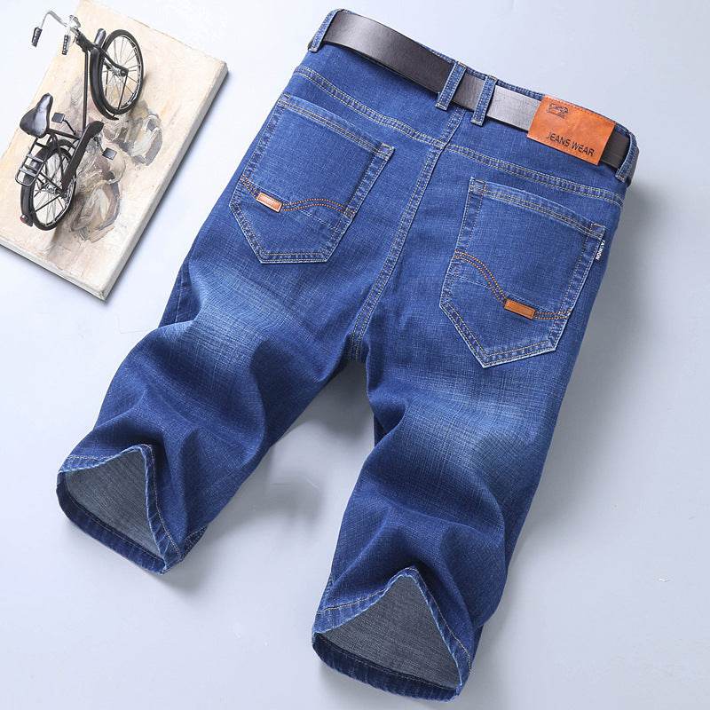 Jeans Shorts Men Elastic Straight Denim Mid Waist Loose Shorts - EX-STOCK Canada