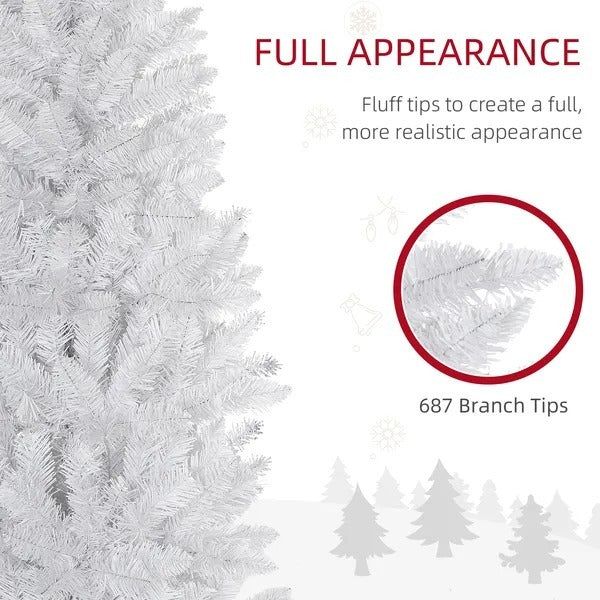 7ft Tall Pencil Artificial Christmas Tree With 687 Branch Tips With Steel Base, White EX-STOCK Canada 