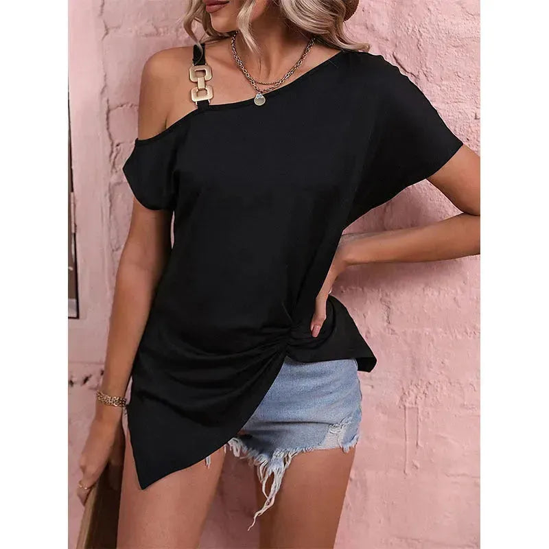 Women Clothes Off Shoulder Blouse Summer Irregular Design Tops Shirt - EX-STOCK CANADA