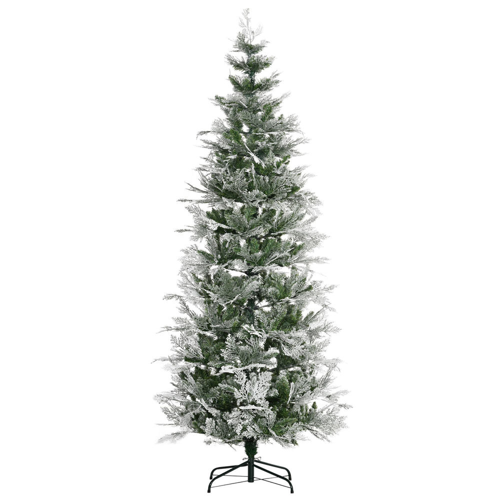 7.5 Feet Pencil Snow Flocked Artificial Christmas Tree With 880 Realistic Cypress Branches, Auto Open, Green EX-STOCK Canada 