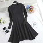 Autumn Winter Round neck Slim fit Mini Flared Sweater Dress - EX-STOCK Canada