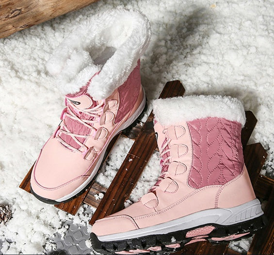 Women's Warm Lace-Up Snow Boots | Plush Lined Mid-Calf Winter Boots – Black, Pink, Beige (EU 36–42)