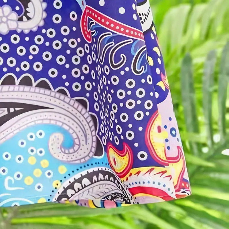 Women's V-Neck Floral Print Dress 3 4 Sleeve Summer Beach Vacation Dress With Pockets EX-STOCK