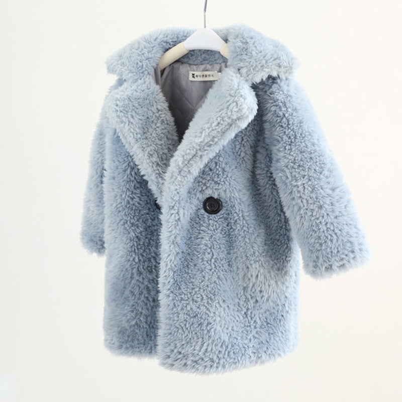 Kids Teddy Bear Faux Fur Coat | Children's Winter Overcoat White Brown Pink Beige Blue Yellow 90–140cm