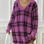 Deer Plush V-neck Long Sleeve Plaid Winter Jumper Mini dress - EX-STOCK CANADA