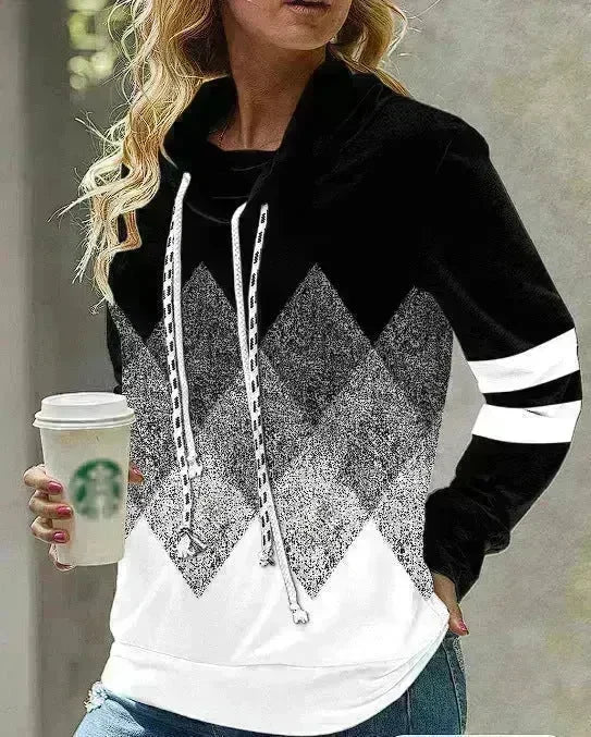 New Fashion Women's Pile Collar Printed Hoodie Pullover Top - EX-STOCK CANADA