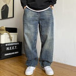 Heavyweight Washed Vintage Jeans – Unisex Baggy Straight-Leg Denim (M–8XL)