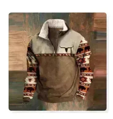 Long Sleeved Half Zippered Printed Casual Pocket Pullover Half Zipper Sweatshirt - EX-STOCK CANADA